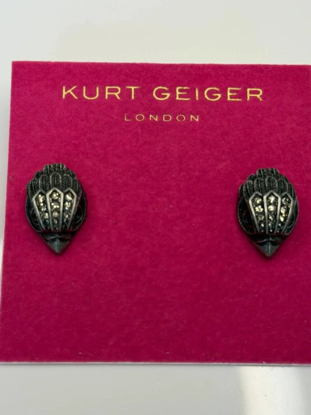 Authentic KURT GEIGER eagle stud earrings black crystal silver goth studs